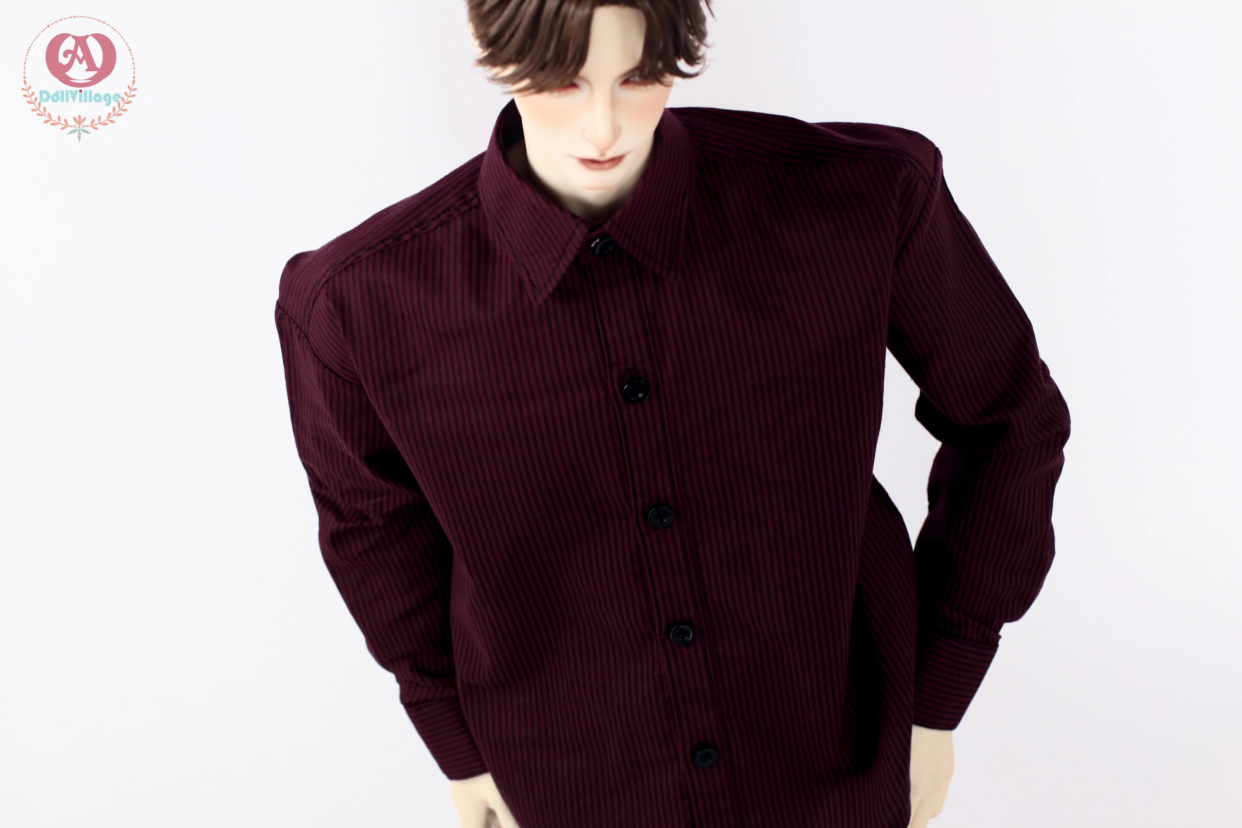 Pinstriped shirt［75］-Burgundy | Preorder | OUTFIT - Image 4